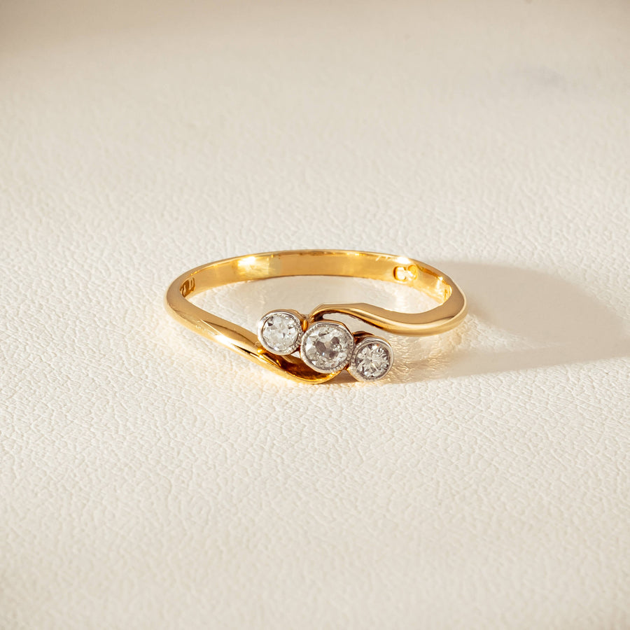 Vintage 18ct Yellow Gold .15ct Old-Cut Diamond Twist Ring - Ring - Walker & Hall