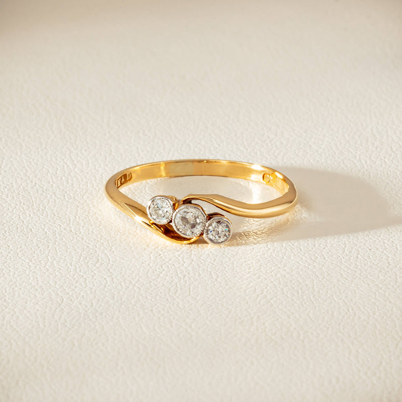 Vintage 18ct Yellow Gold .15ct Old-Cut Diamond Twist Ring - Ring - Walker & Hall