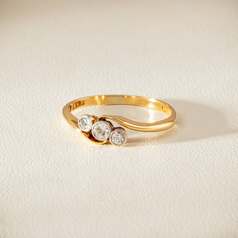 Vintage 18ct Yellow Gold .15ct Old-Cut Diamond Twist Ring - Ring - Walker & Hall
