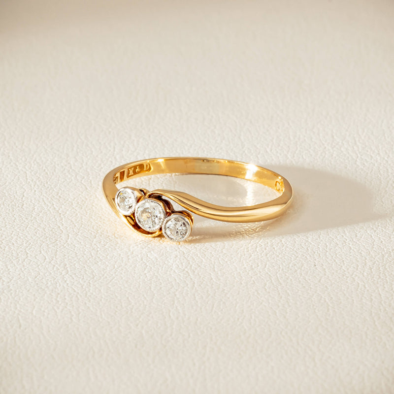 Vintage 18ct Yellow Gold .15ct Old-Cut Diamond Twist Ring - Ring - Walker & Hall