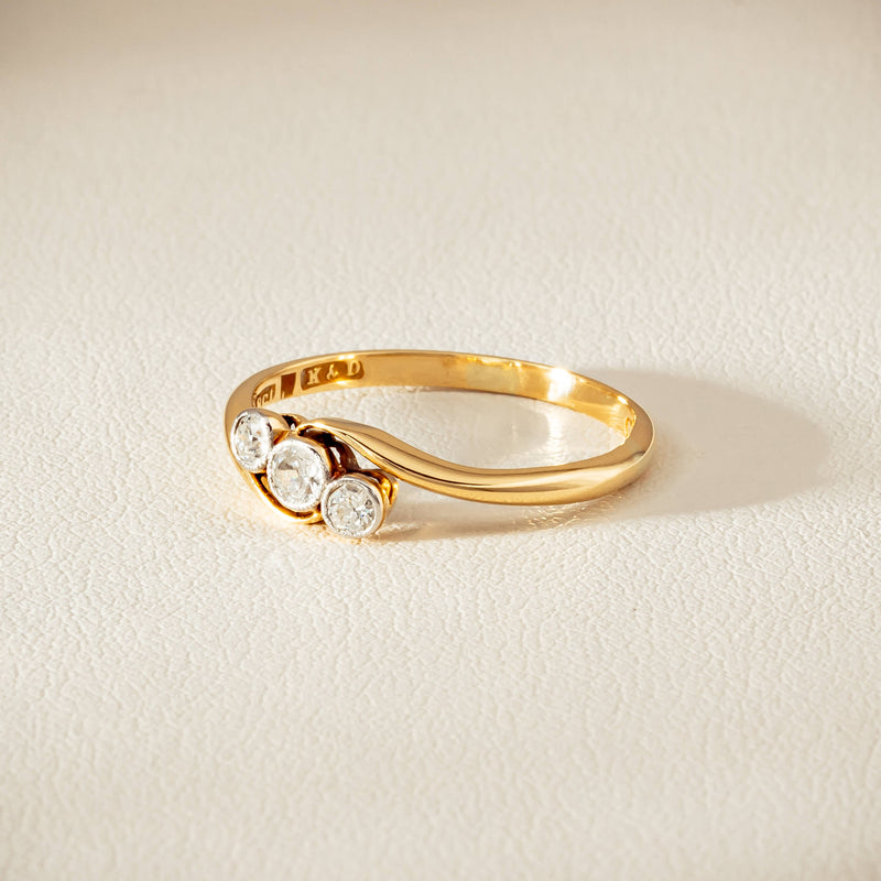 Vintage 18ct Yellow Gold .15ct Old-Cut Diamond Twist Ring - Ring - Walker & Hall