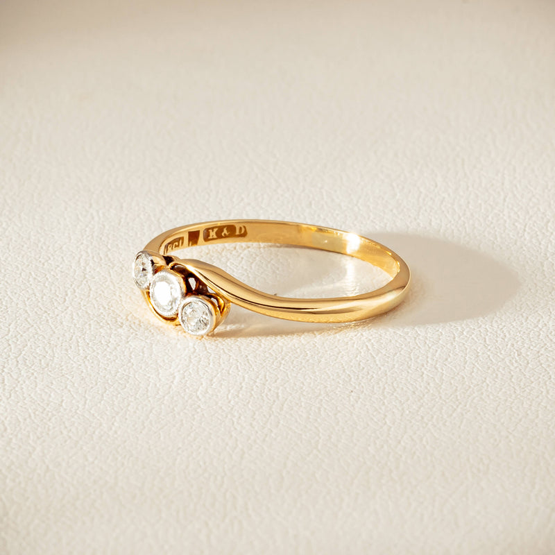 Vintage 18ct Yellow Gold .15ct Old-Cut Diamond Twist Ring - Ring - Walker & Hall
