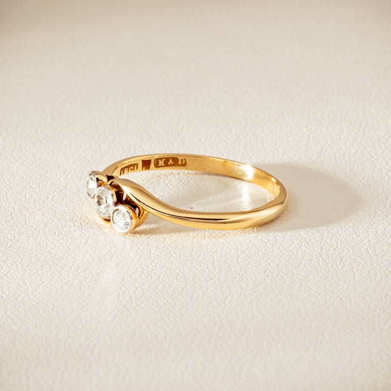 Vintage 18ct Yellow Gold .15ct Old-Cut Diamond Twist Ring - Ring - Walker & Hall