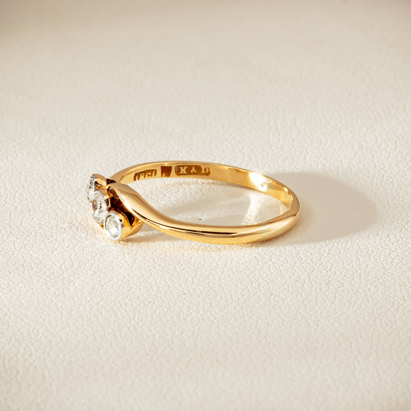 Vintage 18ct Yellow Gold .15ct Old-Cut Diamond Twist Ring - Ring - Walker & Hall