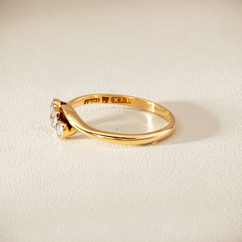 Vintage 18ct Yellow Gold .15ct Old-Cut Diamond Twist Ring - Ring - Walker & Hall