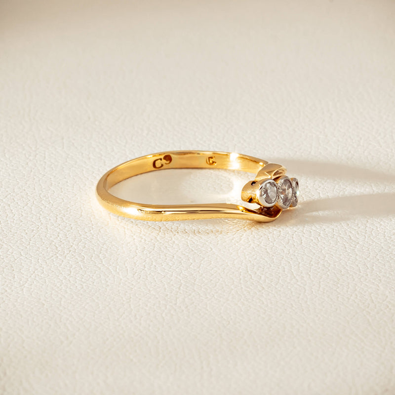 Vintage 18ct Yellow Gold .15ct Old-Cut Diamond Twist Ring - Ring - Walker & Hall