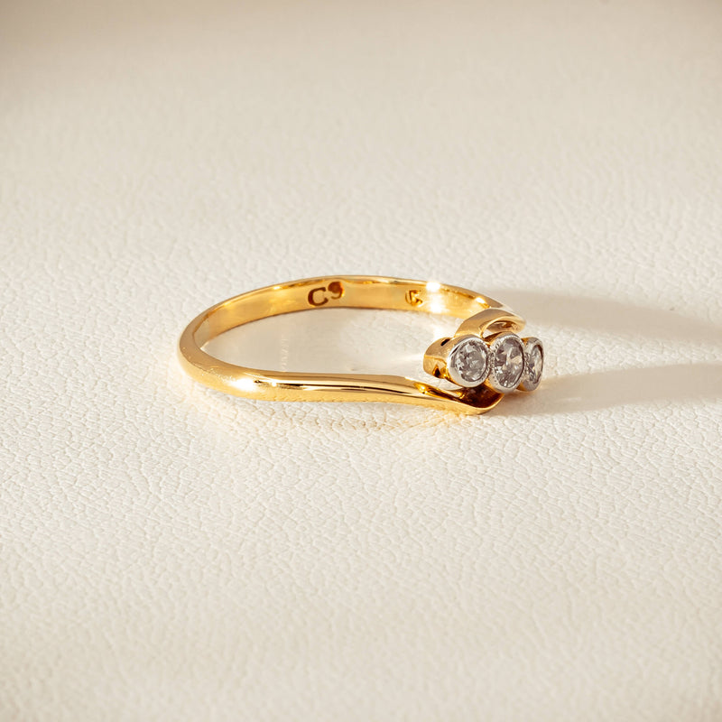 Vintage 18ct Yellow Gold .15ct Old-Cut Diamond Twist Ring - Ring - Walker & Hall