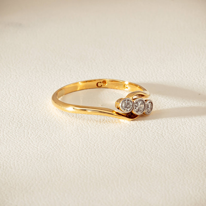 Vintage 18ct Yellow Gold .15ct Old-Cut Diamond Twist Ring - Ring - Walker & Hall