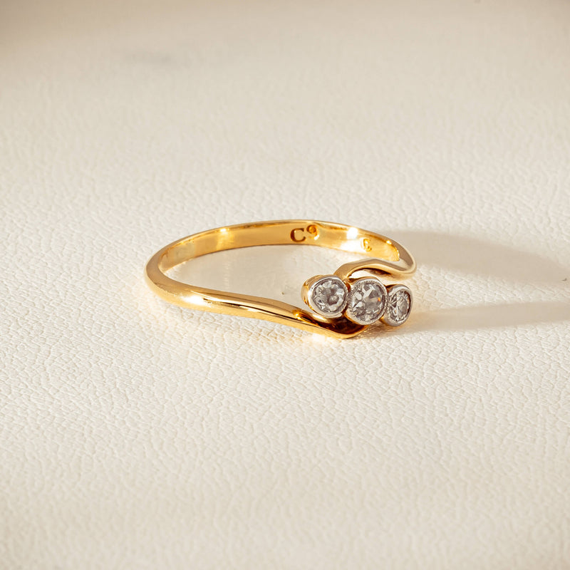 Vintage 18ct Yellow Gold .15ct Old-Cut Diamond Twist Ring - Ring - Walker & Hall