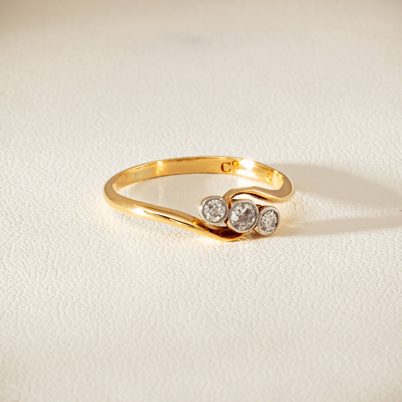 Vintage 18ct Yellow Gold .15ct Old-Cut Diamond Twist Ring - Ring - Walker & Hall