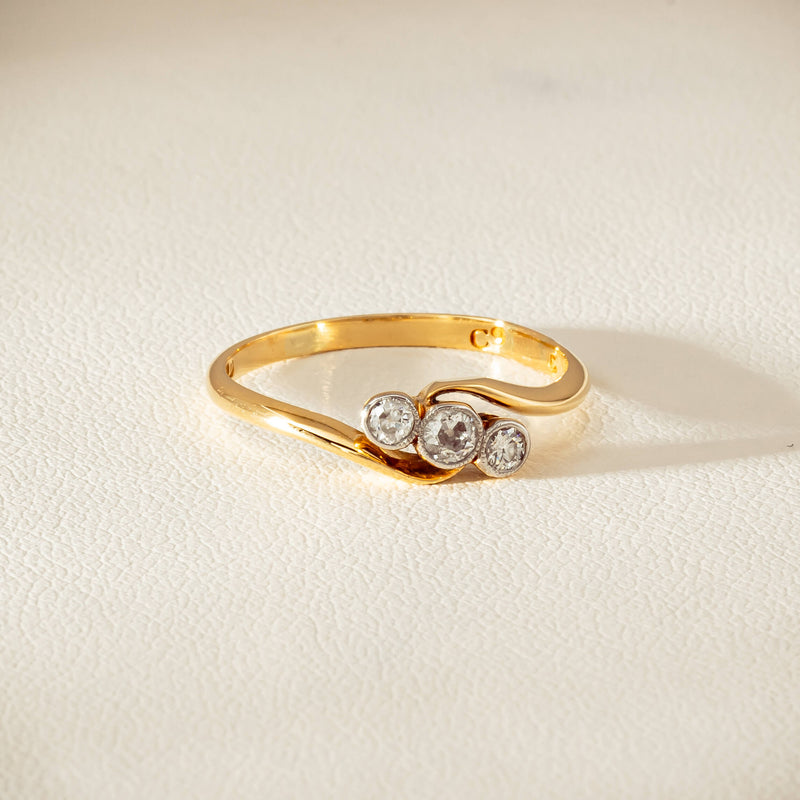 Vintage 18ct Yellow Gold .15ct Old-Cut Diamond Twist Ring - Ring - Walker & Hall