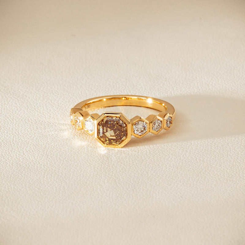 18ct Yellow Gold 1.28ct Octagonal Cognac Diamond Ring