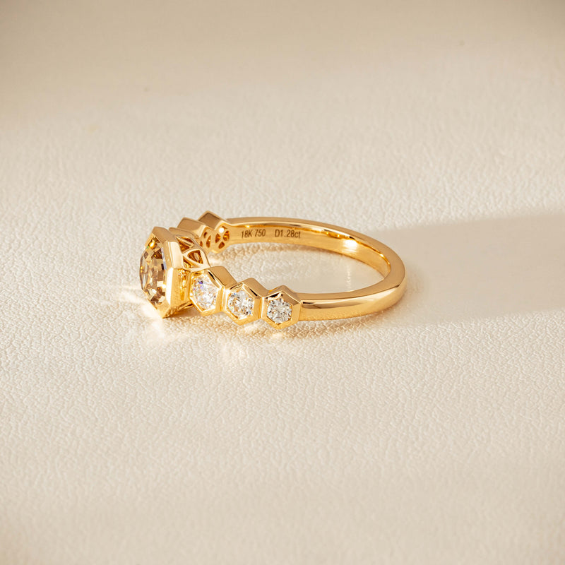 18ct Yellow Gold 1.28ct Octagonal Cognac Diamond Ring