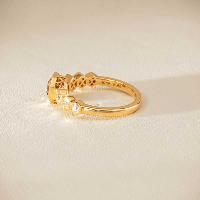 18ct Yellow Gold 1.28ct Octagonal Cognac Diamond Ring