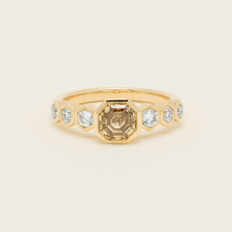 18ct Yellow Gold 1.28ct Octagonal Cognac Diamond Ring