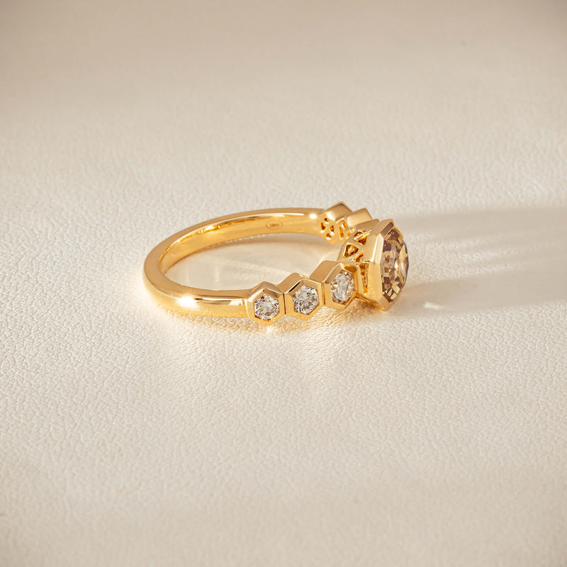 18ct Yellow Gold 1.28ct Octagonal Cognac Diamond Ring