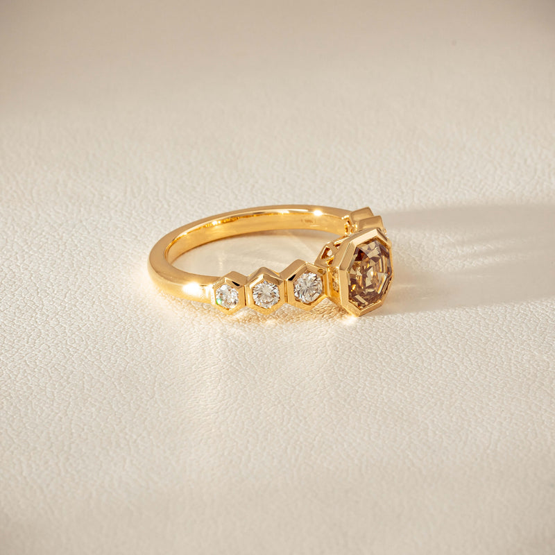 18ct Yellow Gold 1.28ct Octagonal Cognac Diamond Ring