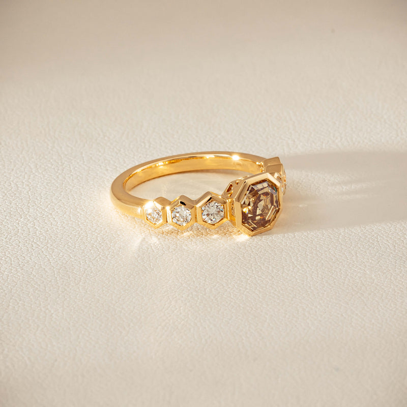 18ct Yellow Gold 1.28ct Octagonal Cognac Diamond Ring