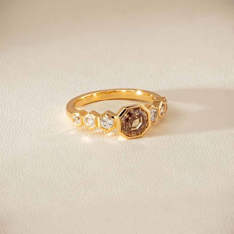 18ct Yellow Gold 1.28ct Octagonal Cognac Diamond Ring