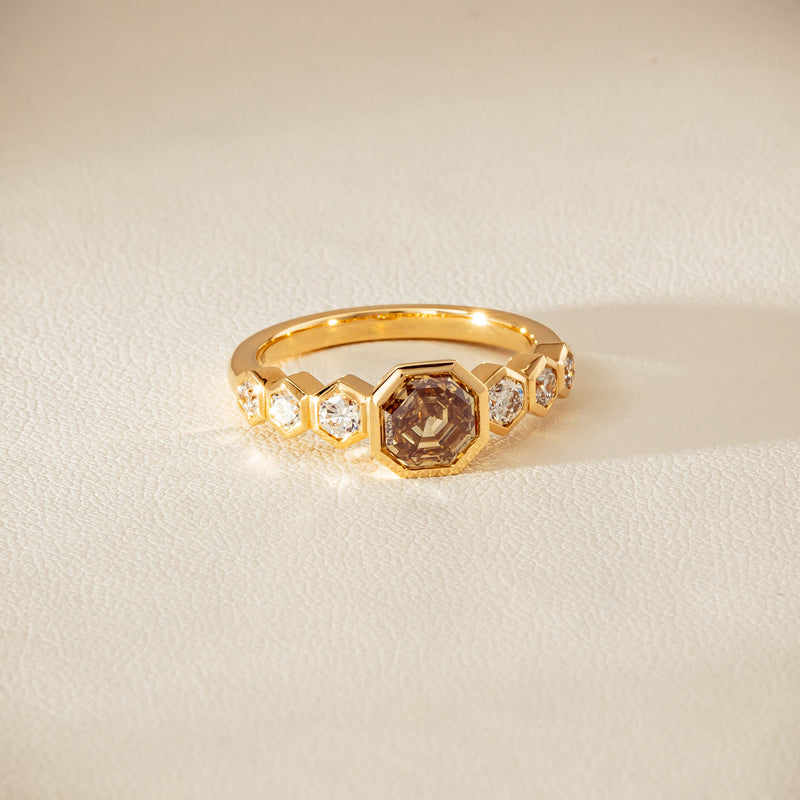 18ct Yellow Gold 1.28ct Octagonal Cognac Diamond Ring