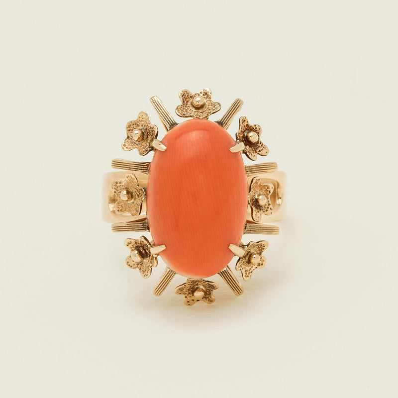 Deja Vu 12ct Yellow Gold Pink Coral Ring - Ring - Walker & Hall