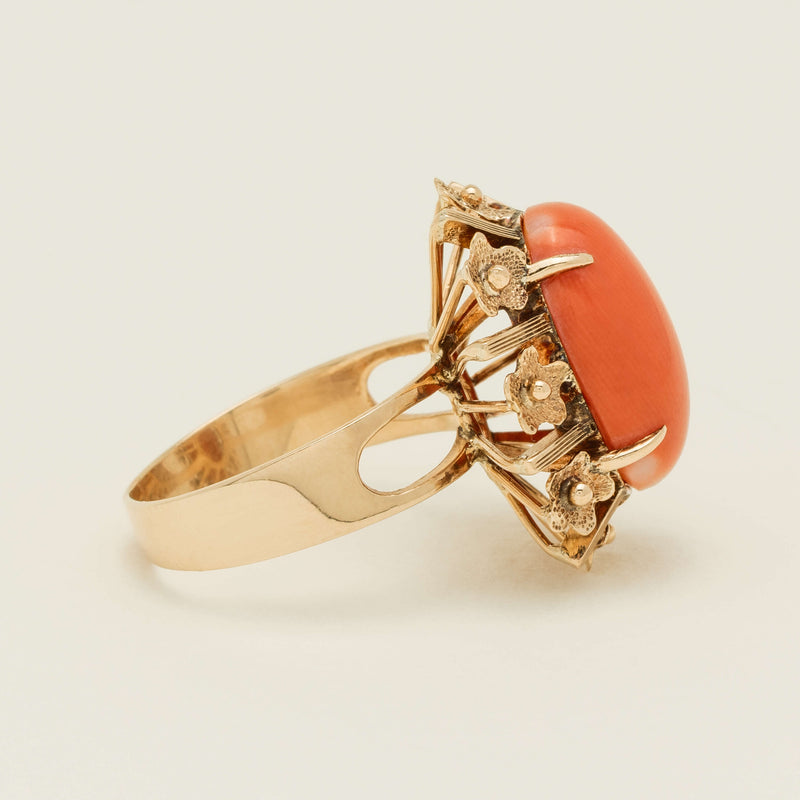 Deja Vu 12ct Yellow Gold Pink Coral Ring - Ring - Walker & Hall
