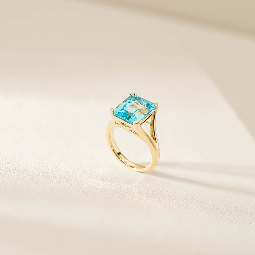 14ct Yellow Gold Blue Topaz Verona Ring - Ring - Walker & Hall