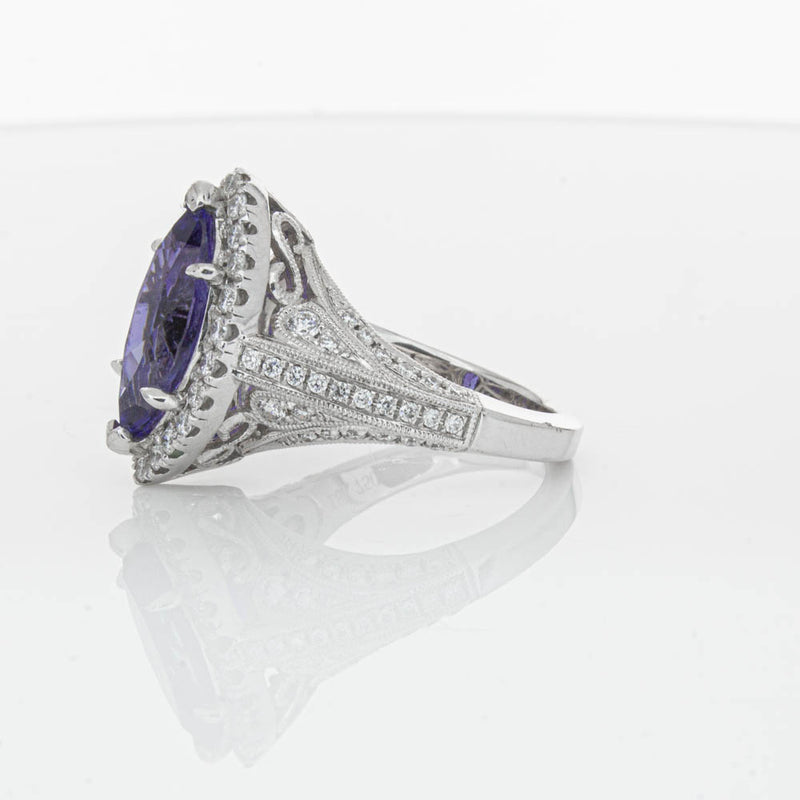 18ct White Gold 3.84ct Tanzanite & Diamond Halo Ring-Ring-Walker & Hall