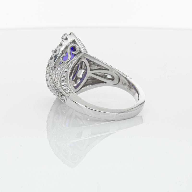 18ct White Gold 3.84ct Tanzanite & Diamond Halo Ring-Ring-Walker & Hall