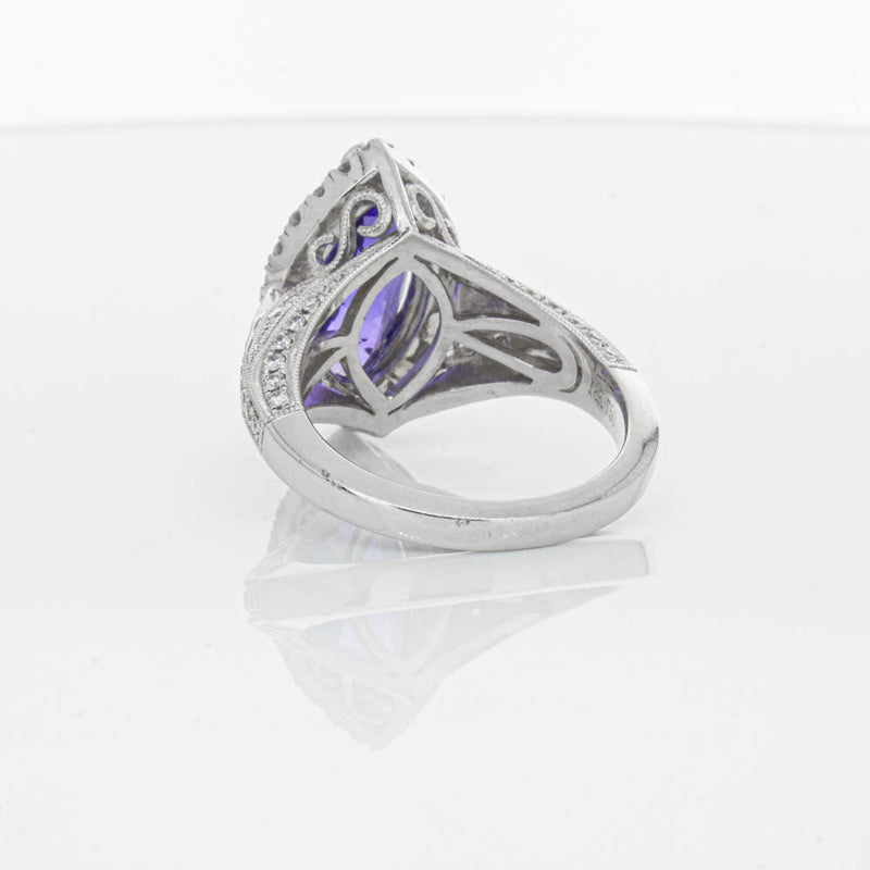 18ct White Gold 3.84ct Tanzanite & Diamond Halo Ring-Ring-Walker & Hall