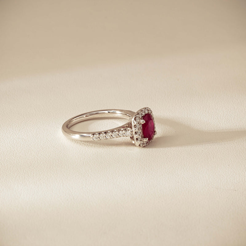 18ct White Gold 1.47ct Oval Ruby & Diamond Manhattan Ring - Ring - Walker & Hall