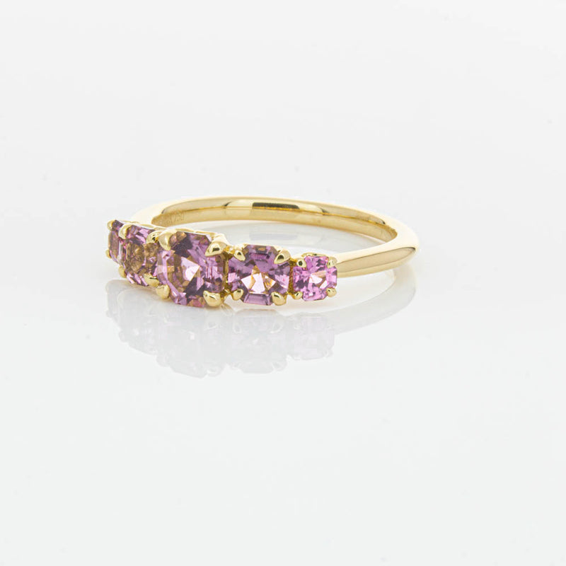 18ct Yellow Gold Five Stone Pink Tourmaline Octavia Ring-Ring-Walker & Hall