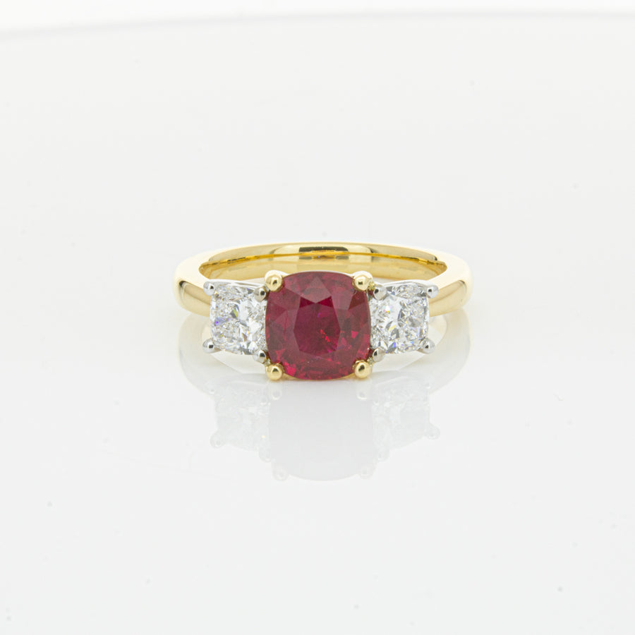 18ct Yellow Gold 2.04ct Ruby & Diamond Three Stone Ring - Ring - Walker & Hall