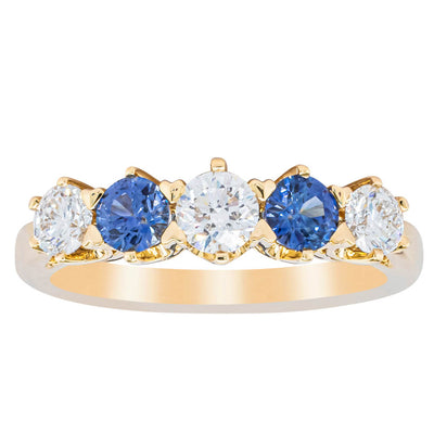 18ct Yellow Gold .52ct Sapphire & Diamond Pentagon Ring - Ring - Walker & Hall