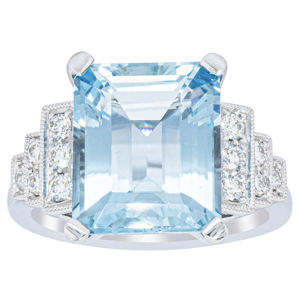 18ct White Gold 5.20ct Aquamarine & Diamond Maya Ring - Ring - Walker & Hall