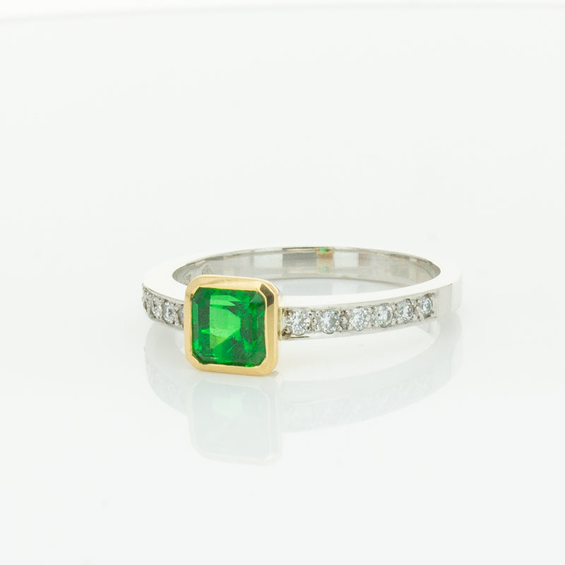 Deja Vu 18ct White Gold .70ct Emerald & Diamond Ring-Ring-Walker & Hall