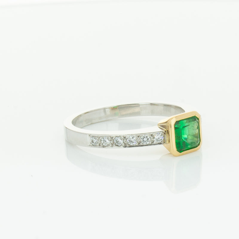 Deja Vu 18ct White Gold .70ct Emerald & Diamond Ring-Ring-Walker & Hall