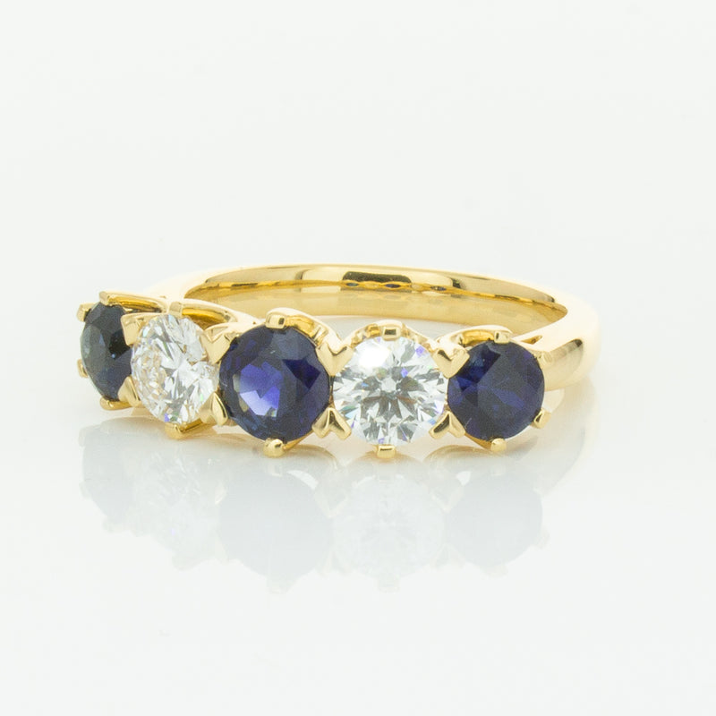 18ct Yellow Gold 1.41ct Sapphire & Diamond Pentagon Ring-Ring-Walker & Hall