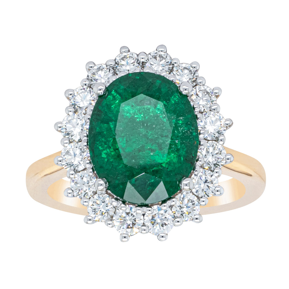 18ct Yellow Gold 3.69ct Emerald & Diamond Belle Ring