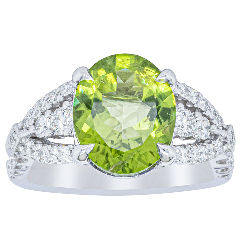 18ct White Gold 3.38ct Peridot & Diamond Ring - Ring - Walker & Hall