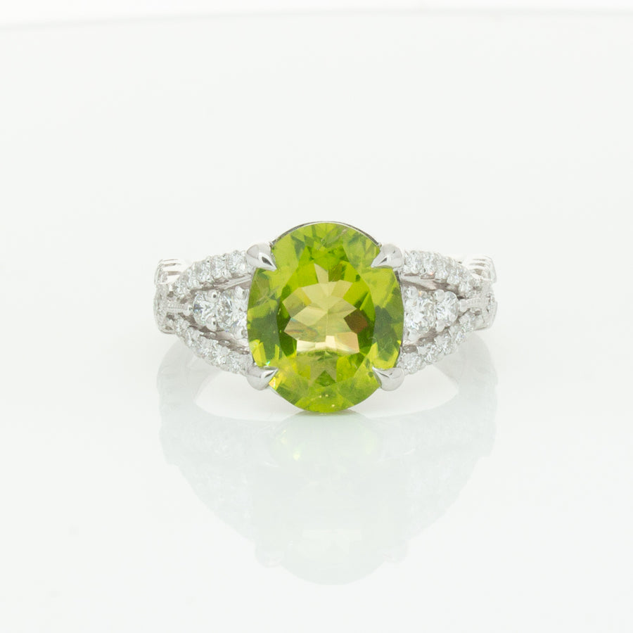 18ct White Gold 3.38ct Peridot & Diamond Ring - Ring - Walker & Hall