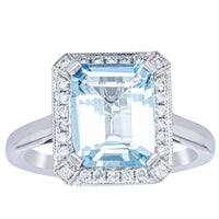 18ct White Gold 2.24ct Aquamarine & Diamond Empire Ring - Ring - Walker & Hall