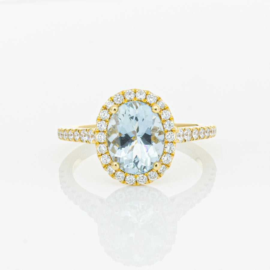 18ct Yellow Gold 1.58ct Aquamarine & Diamond Sierra Ring - Ring - Walker & Hall