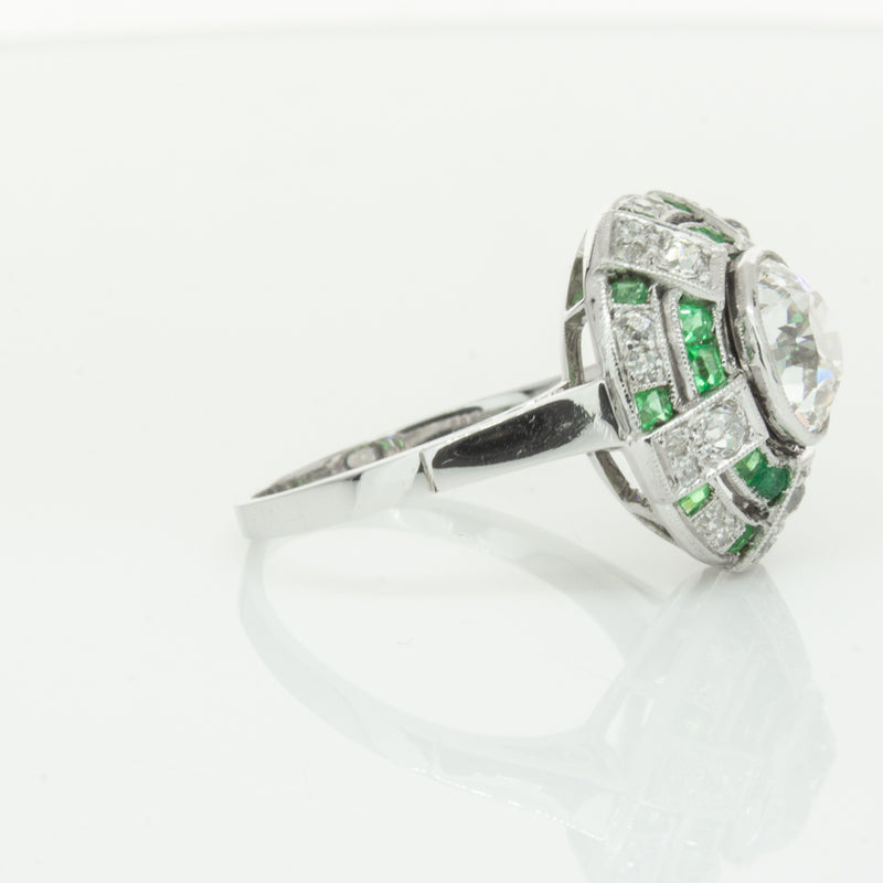Vintage 14ct White Gold 1.94ct Diamond & Emerald Ring-Ring-Walker & Hall
