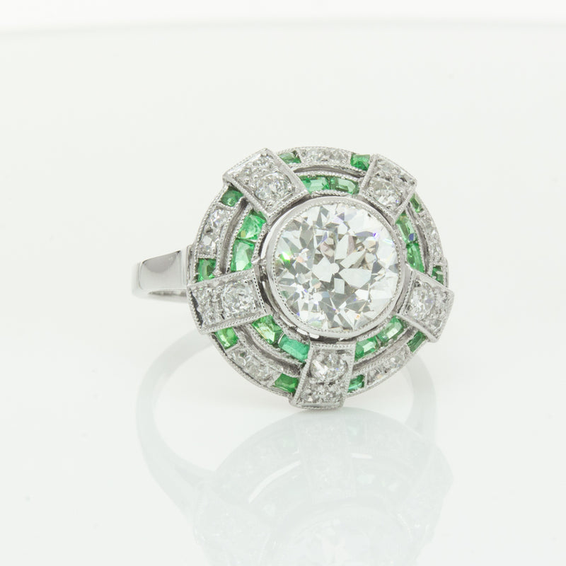 Vintage 14ct White Gold 1.94ct Diamond & Emerald Ring-Ring-Walker & Hall
