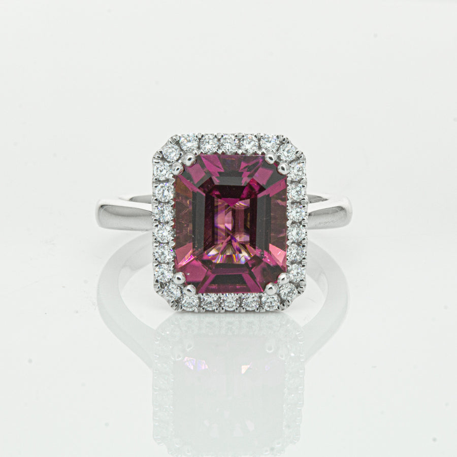 18ct White Gold 3.32ct Pink Tourmaline & Diamond Fleur Ring