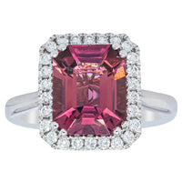 18ct White Gold 3.32ct Pink Tourmaline & Diamond Fleur Ring