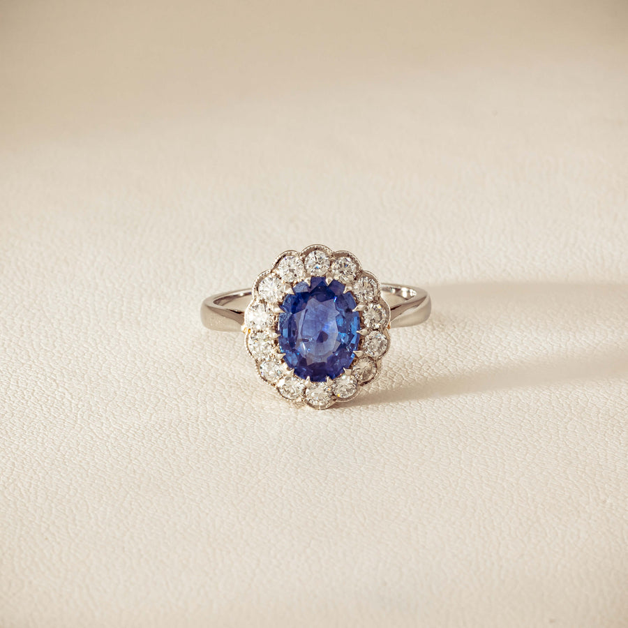 Deja Vu Platinum 2.23ct Sapphire & Diamond Halo Ring - Ring - Walker & Hall