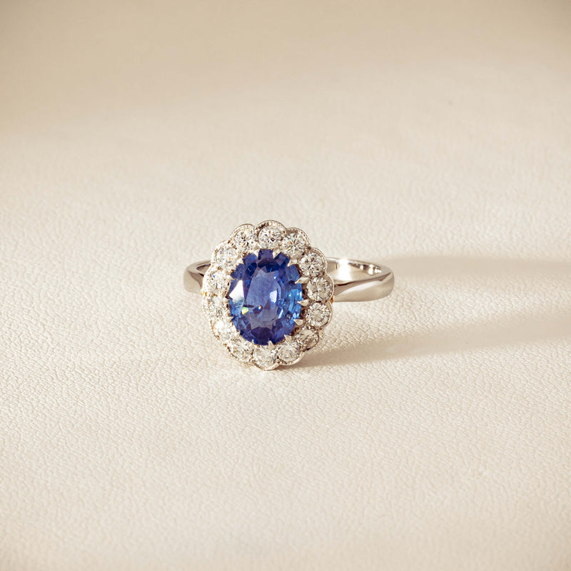 Deja Vu Platinum 2.23ct Sapphire & Diamond Halo Ring - Ring - Walker & Hall
