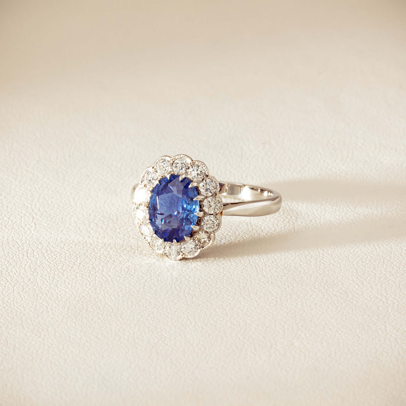 Deja Vu Platinum 2.23ct Sapphire & Diamond Halo Ring - Ring - Walker & Hall